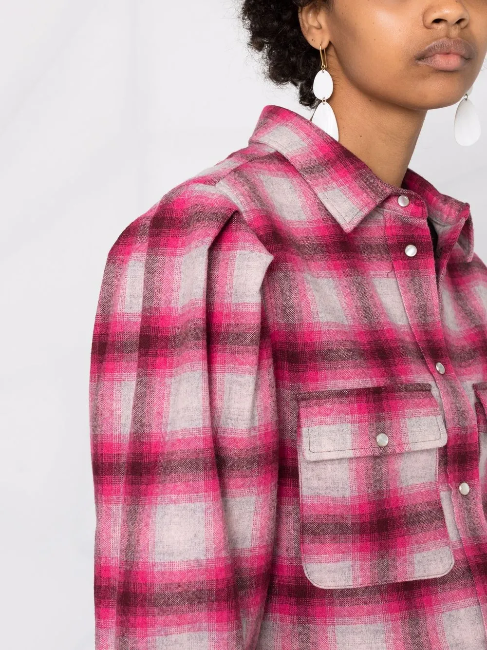 Isabel Marant Étoile Reosi Check Wool Blend Button-up Shirt In Pink