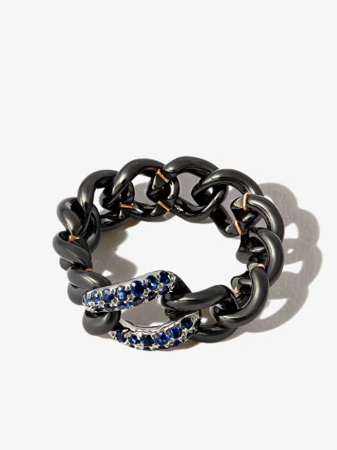 SHAY anillo de cadena barbada en oro negro de 18kt 