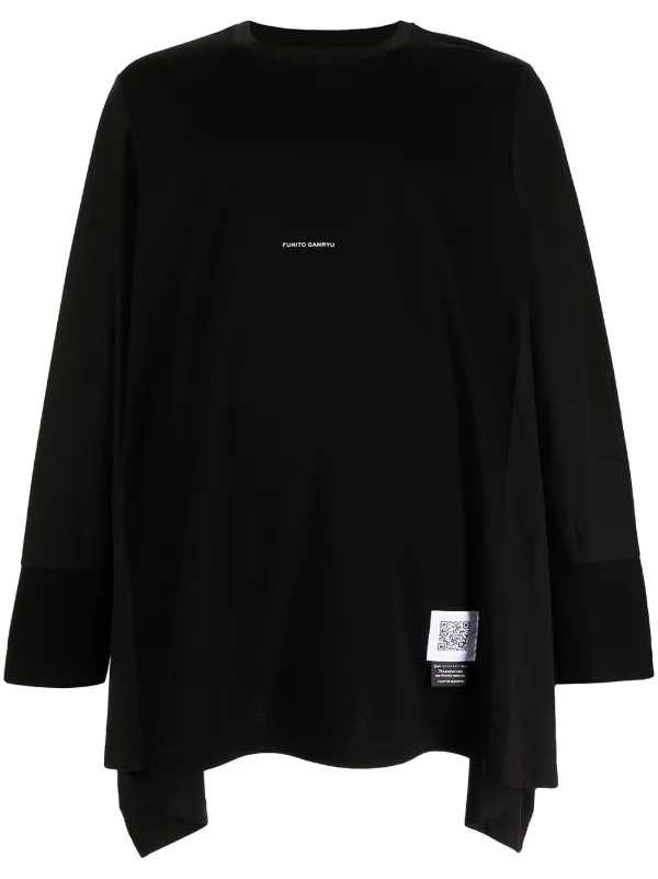 Fumito Ganryu logo-print long-sleeve Draped T-shirt - Farfetch