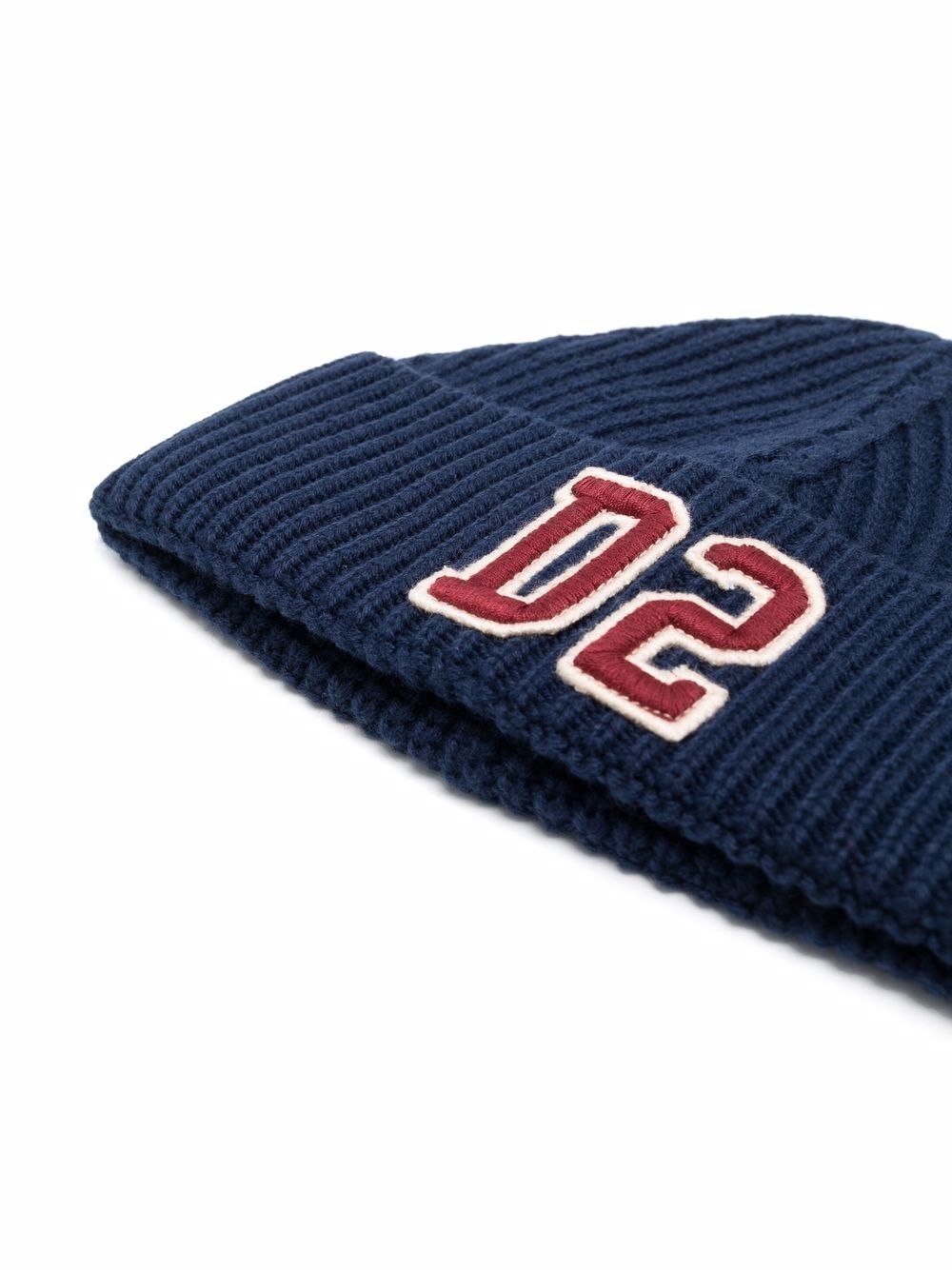 Shop Dsquared2 Ribbed-knit Logo-patch Beanie In Blue