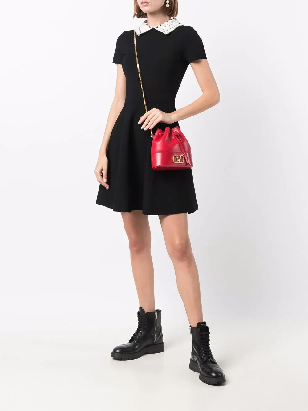 фото Valentino платье мини с контрастным воротником