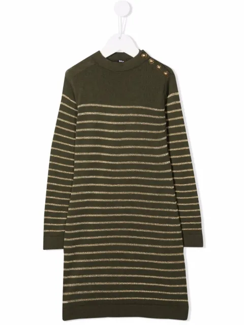 Balmain Kids فستان مخطط بحياكة لامعة