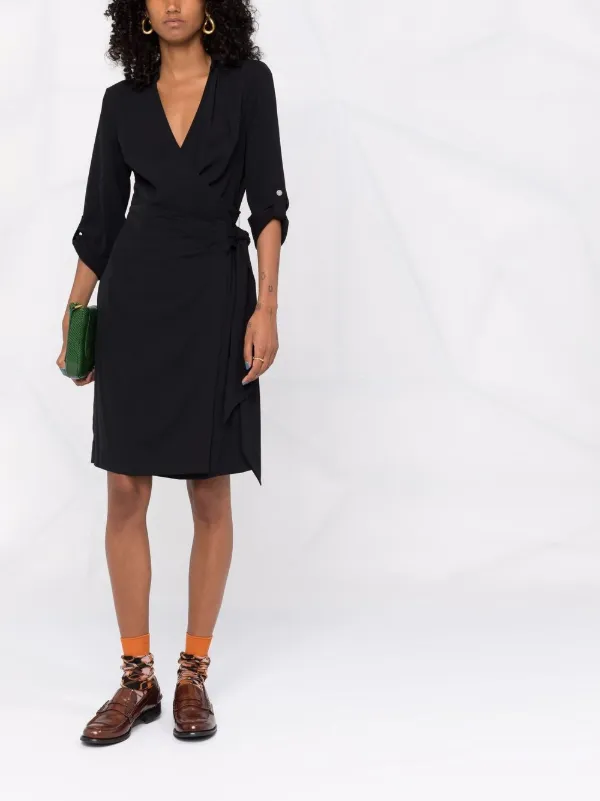 Three quarter sleeve midi wrap dress Clearance