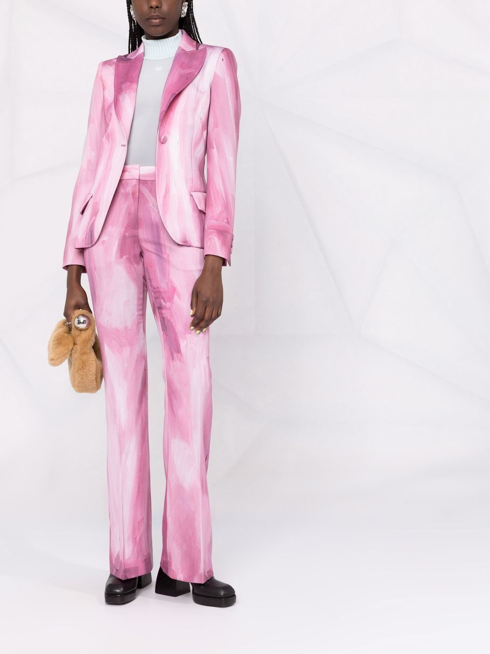 pink flared suit