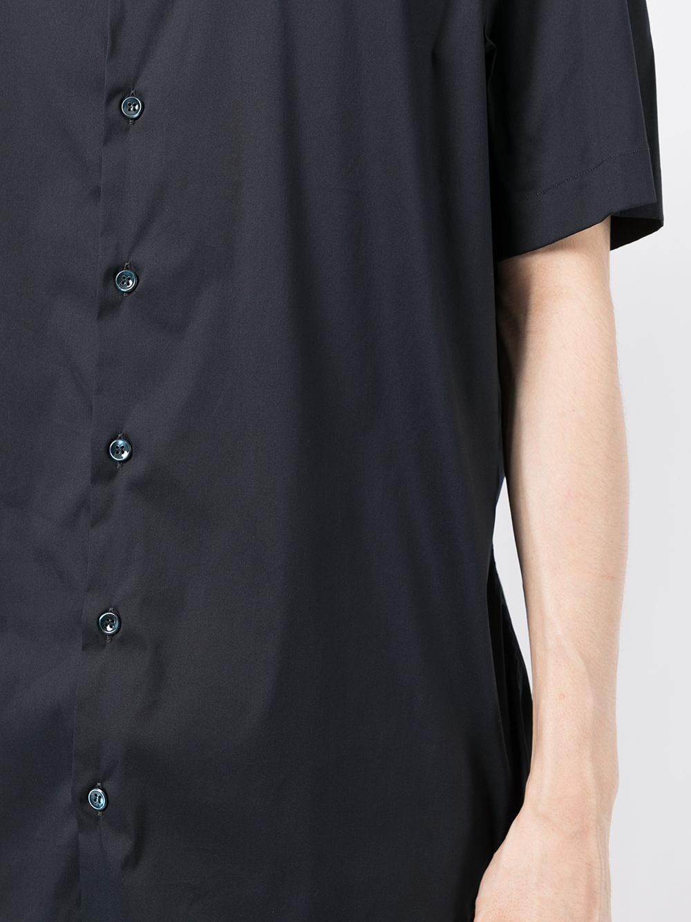 Shop Giorgio Armani Short-sleeve Cotton-blend Shirt In Blue