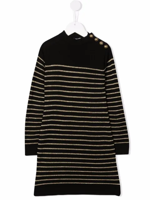 Balmain Kids فستان مخطط بحياكة لامعة