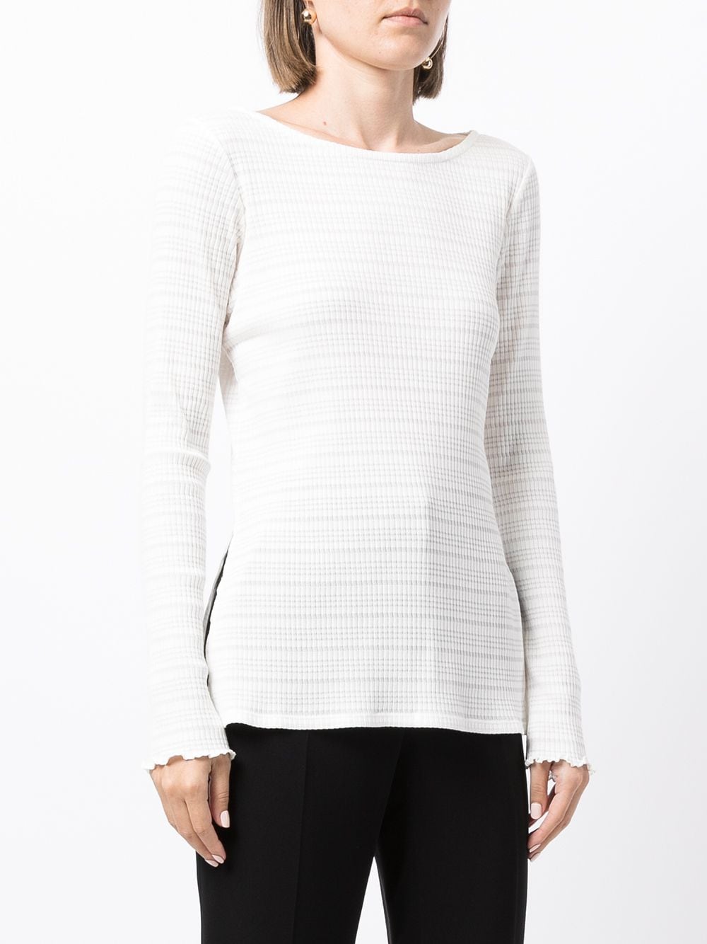 Shop Goodious Striped Ribbed Knit Top In Weiss
