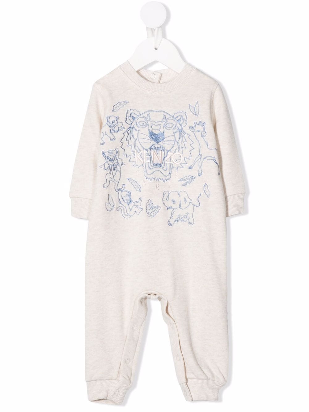 Kenzo Babies' Tiger Embroidered Organic Cotton Romper In Off White
