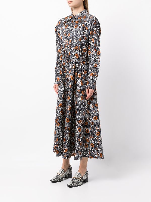 Black Eleanor Floral-print Silk-taffeta Midi Shirt Dress TORY BURCH NET-A- PORTER 