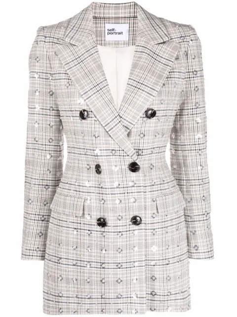 checked peak-lapels blazer dress