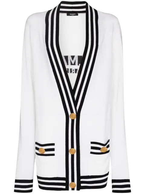 Balmain كارديغان مطرز بشعار الماركة ورقبة V
