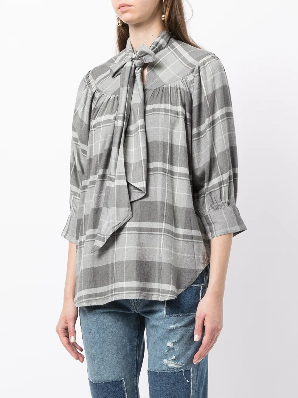 Polo Ralph Lauren Plaid Tie-Neck Blouse 