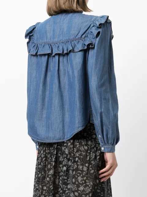 Shop Veronica Beard ruffled denim shirt 