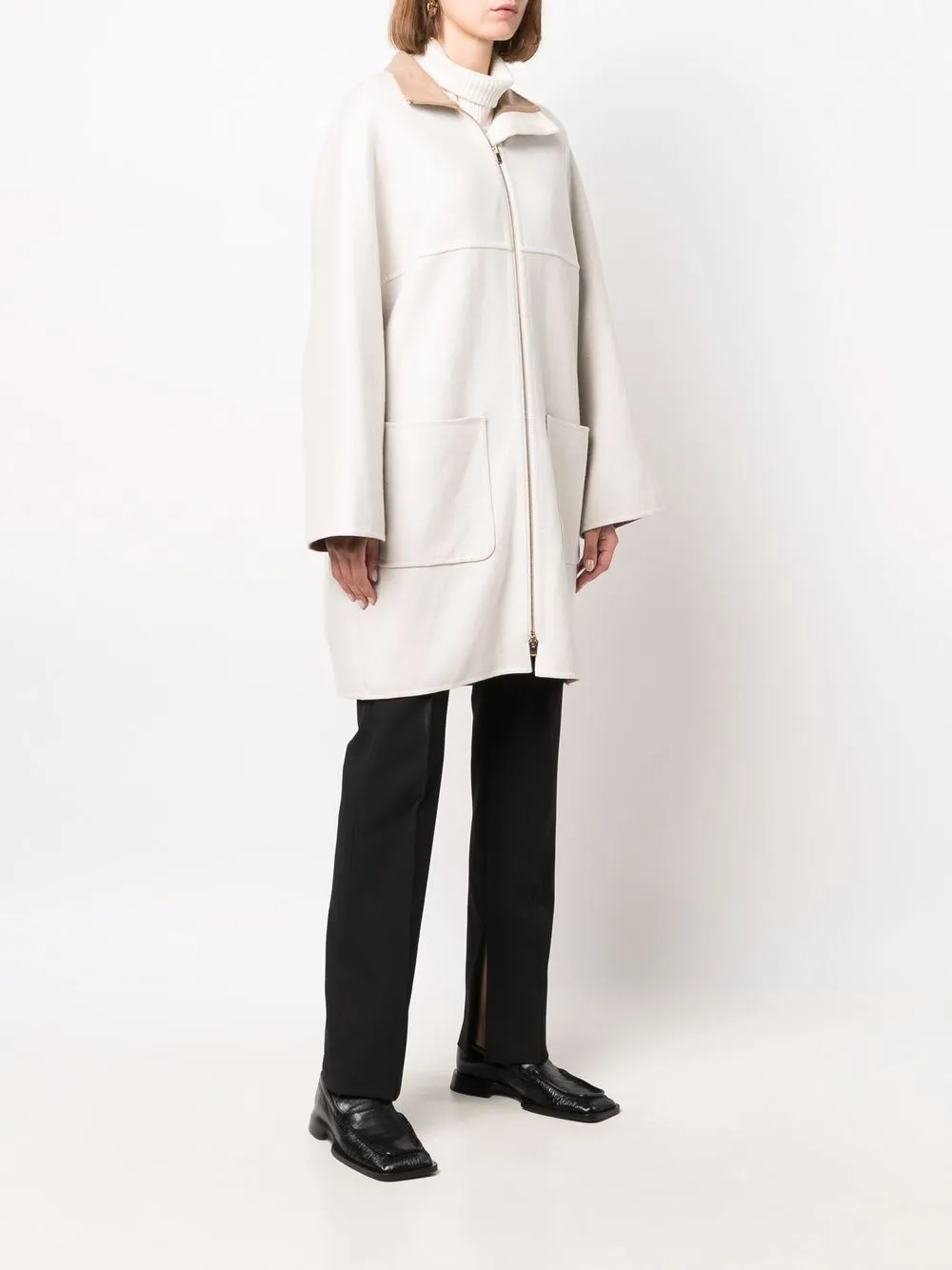 Shop Agnona Cashmere Zip-up Coat In 中性色