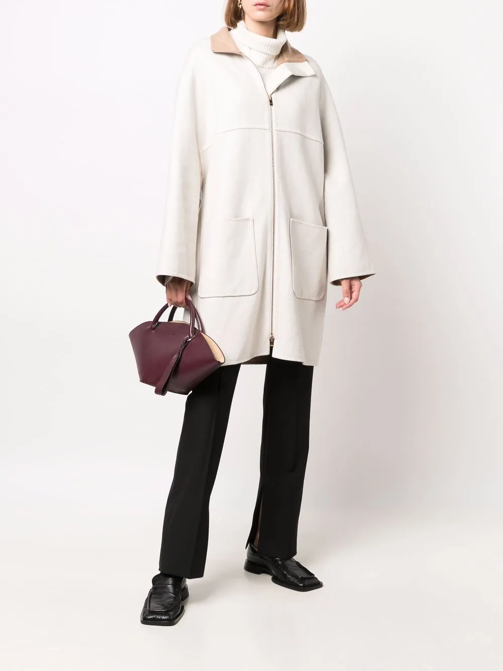 Shop Agnona Cashmere Zip-up Coat In 中性色