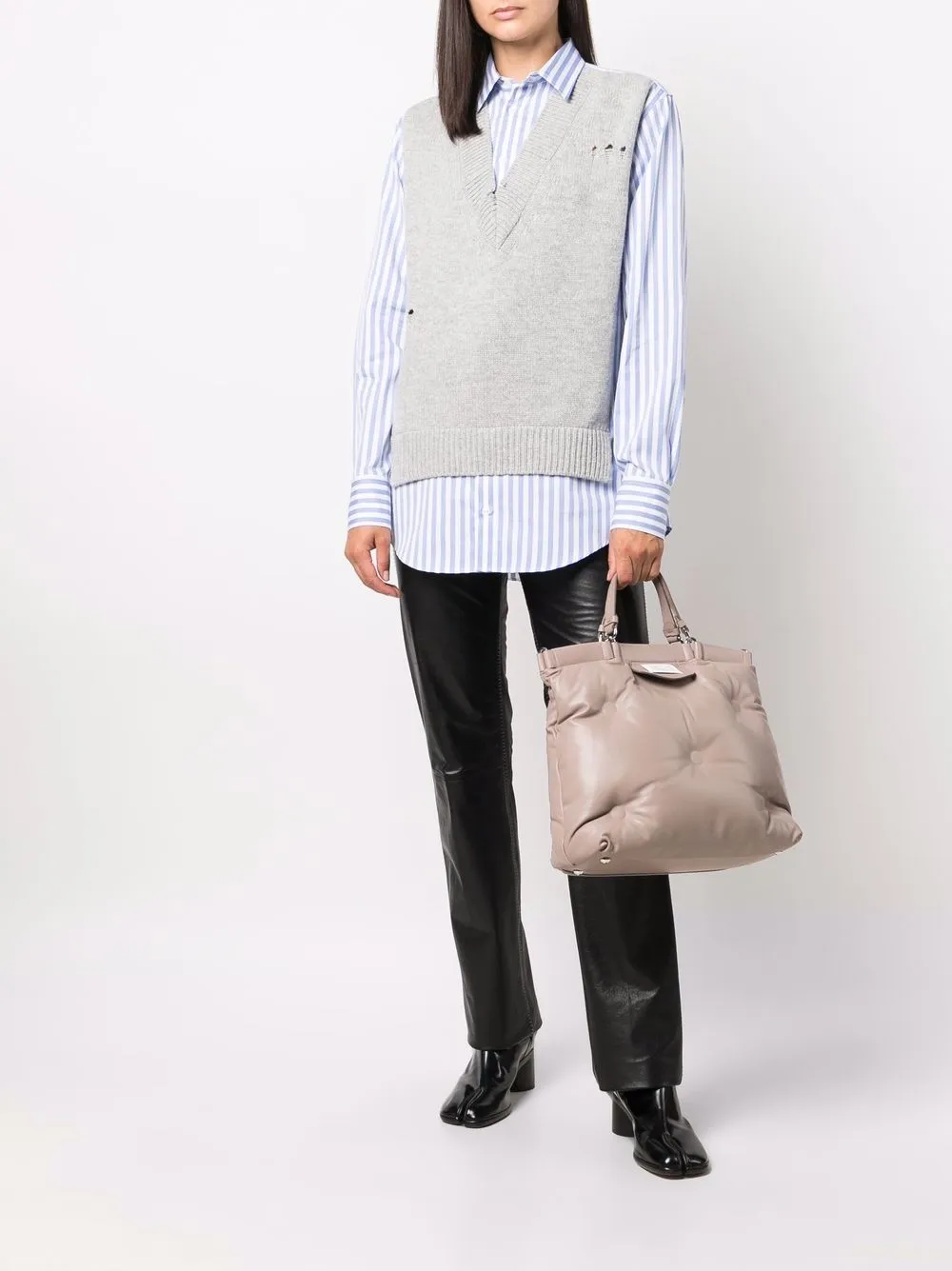 Spliced knit-detail shirt