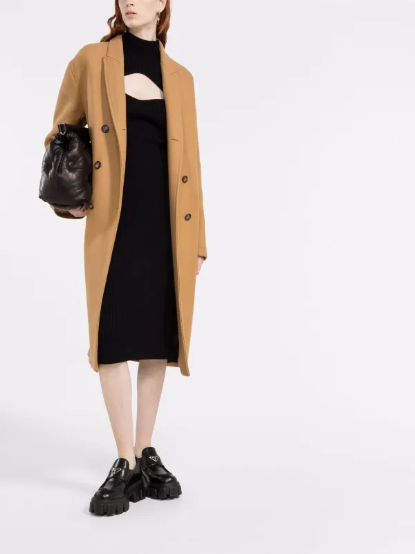 peak-lapel double-breasted long coat 