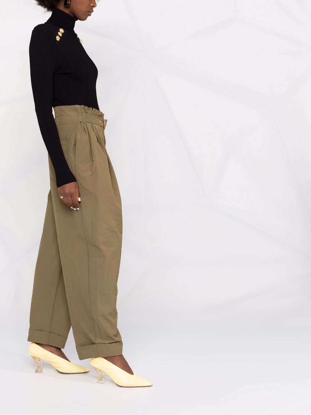 Shop Balmain High-waist Paperbag Tailored Trousers In Grün