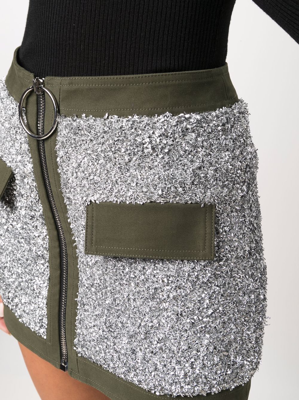 Shop Balmain Contrast-trim Zipped Skirt In Silver