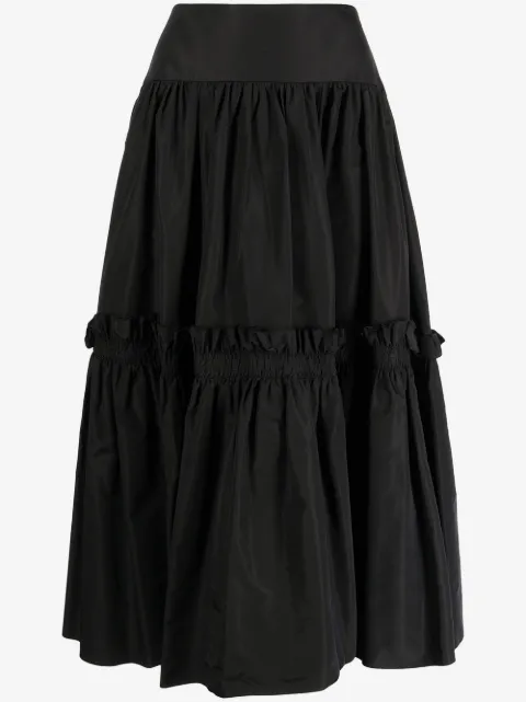 Alex Perry Ruffled Full silk midi skirt 