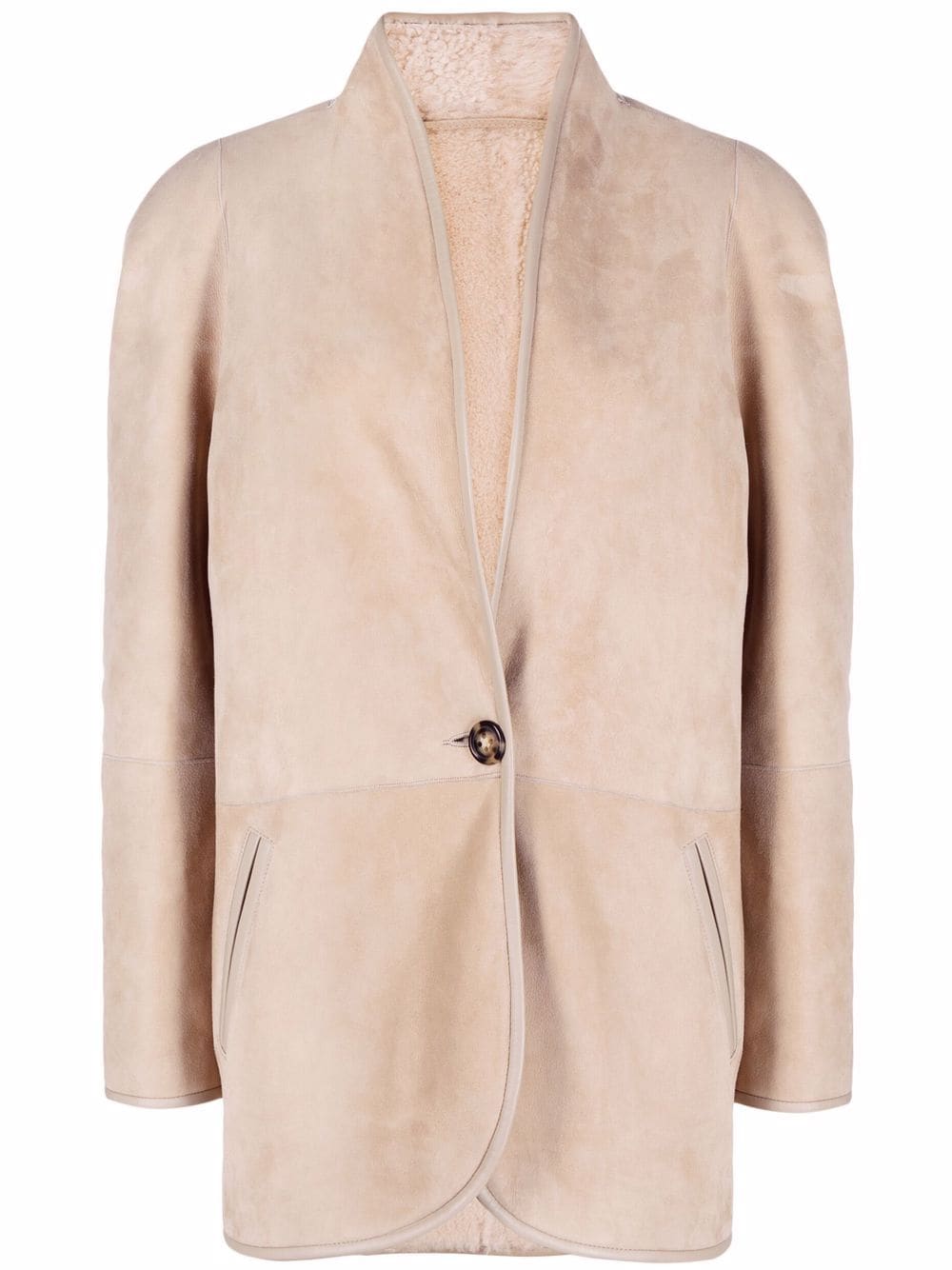 Marant Etoile Single-button Shearling Coat In Neutrals