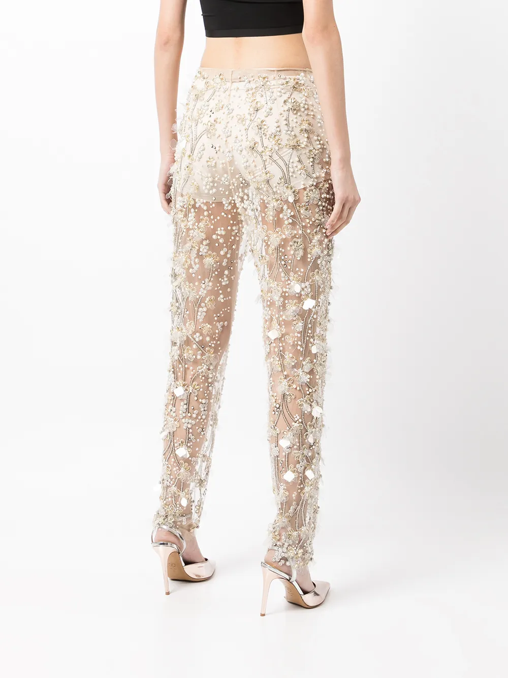 Jenny Packham Sequined Tapered Trousers In Nude