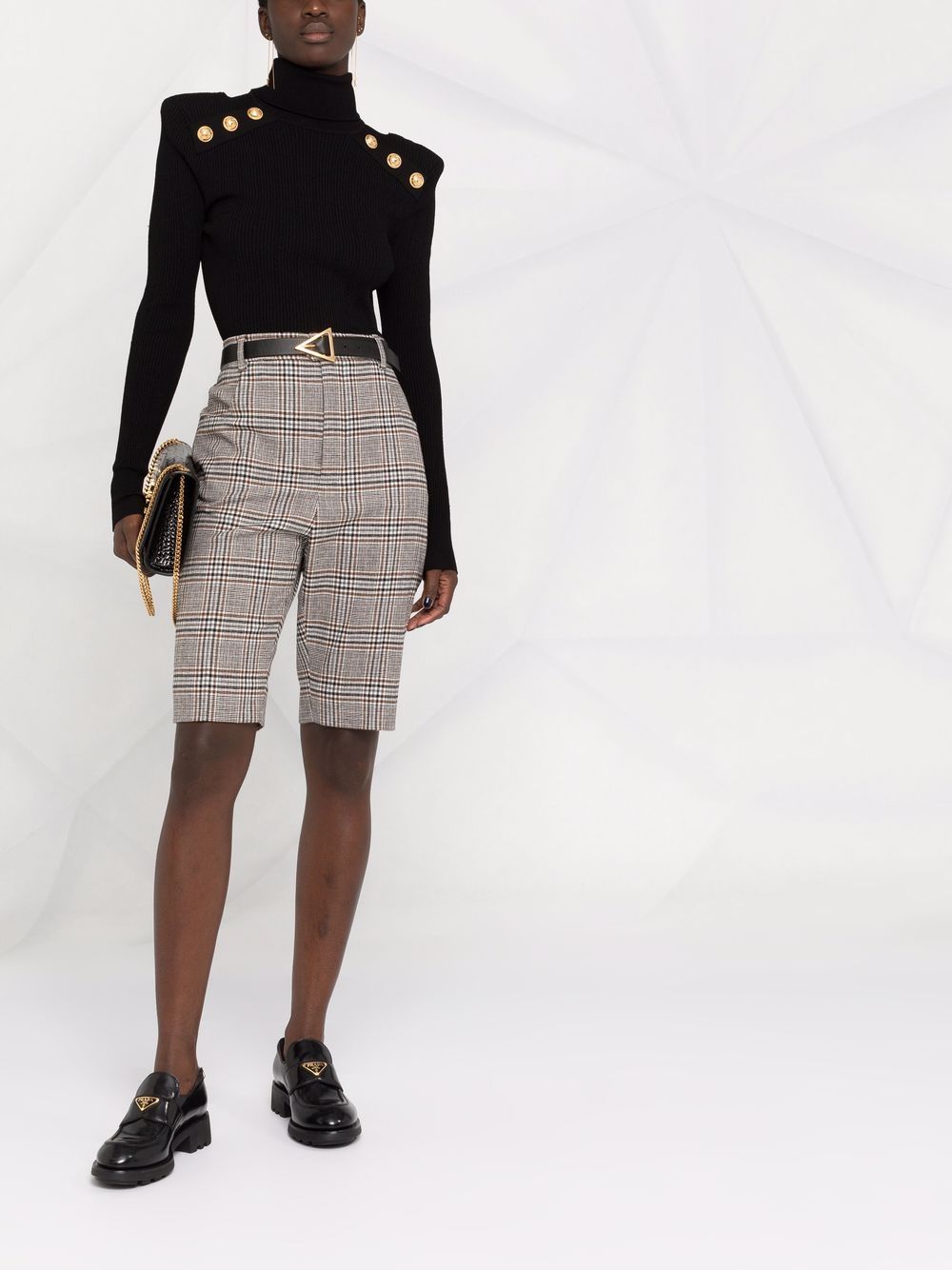 Shop Saint Laurent Checked Tailored Shorts In Nude