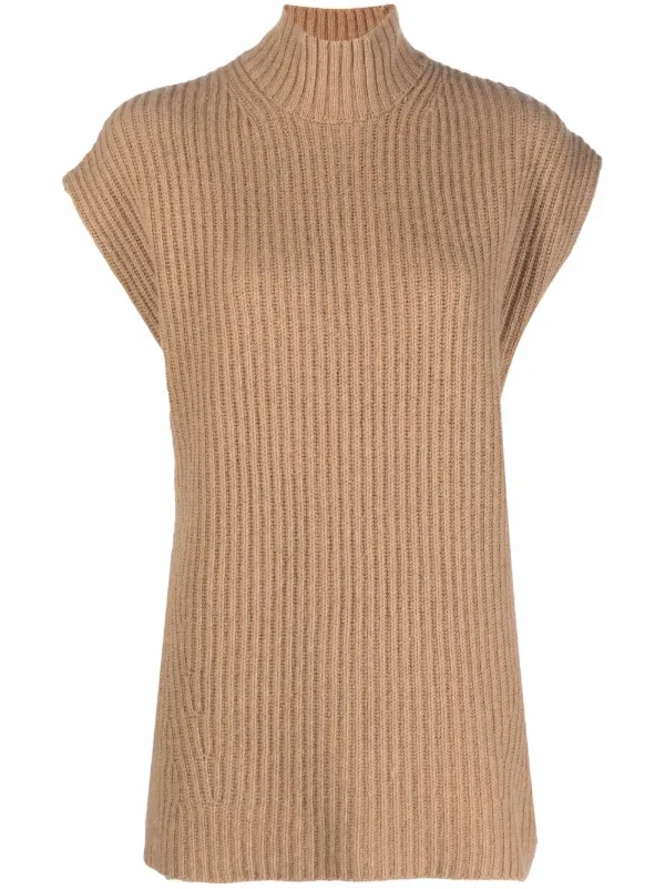 Ganni Rib-Knit Oversized Vest Top - Neutrals