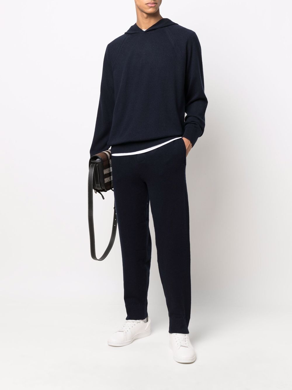 Shop Vince Solid-color Knit Track Pants In Blue