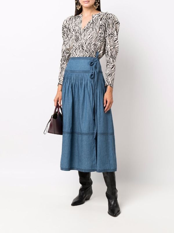 Tory Burch Cotton Pintuck-detail Full Skirt in Blue Womens Clothing Skirts Mid-length skirts 