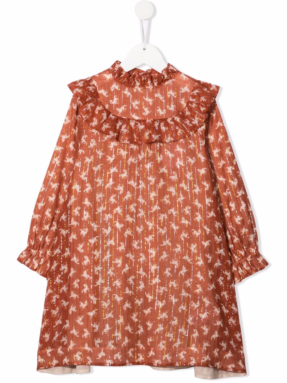 фото Molo kids horse-print ruffle-trim dress