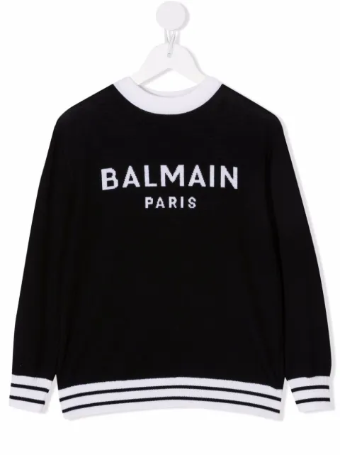 Balmain Kids كنزة صوف بطبعة شعار الماركة