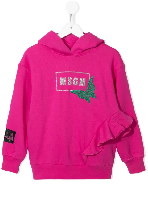 MSGM Kids logo ruffled hoodie