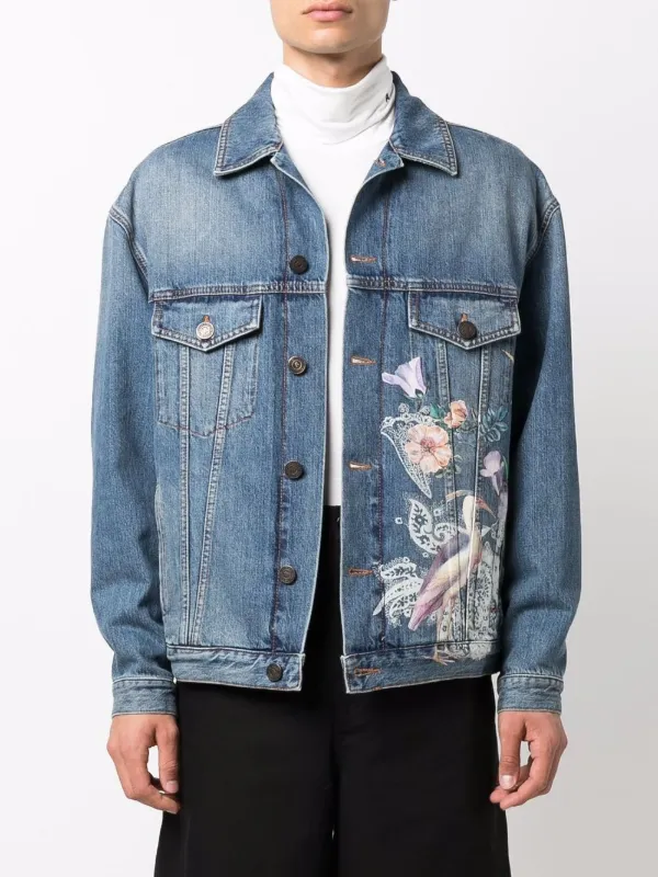 ETRO blue bird print denim jacket for 