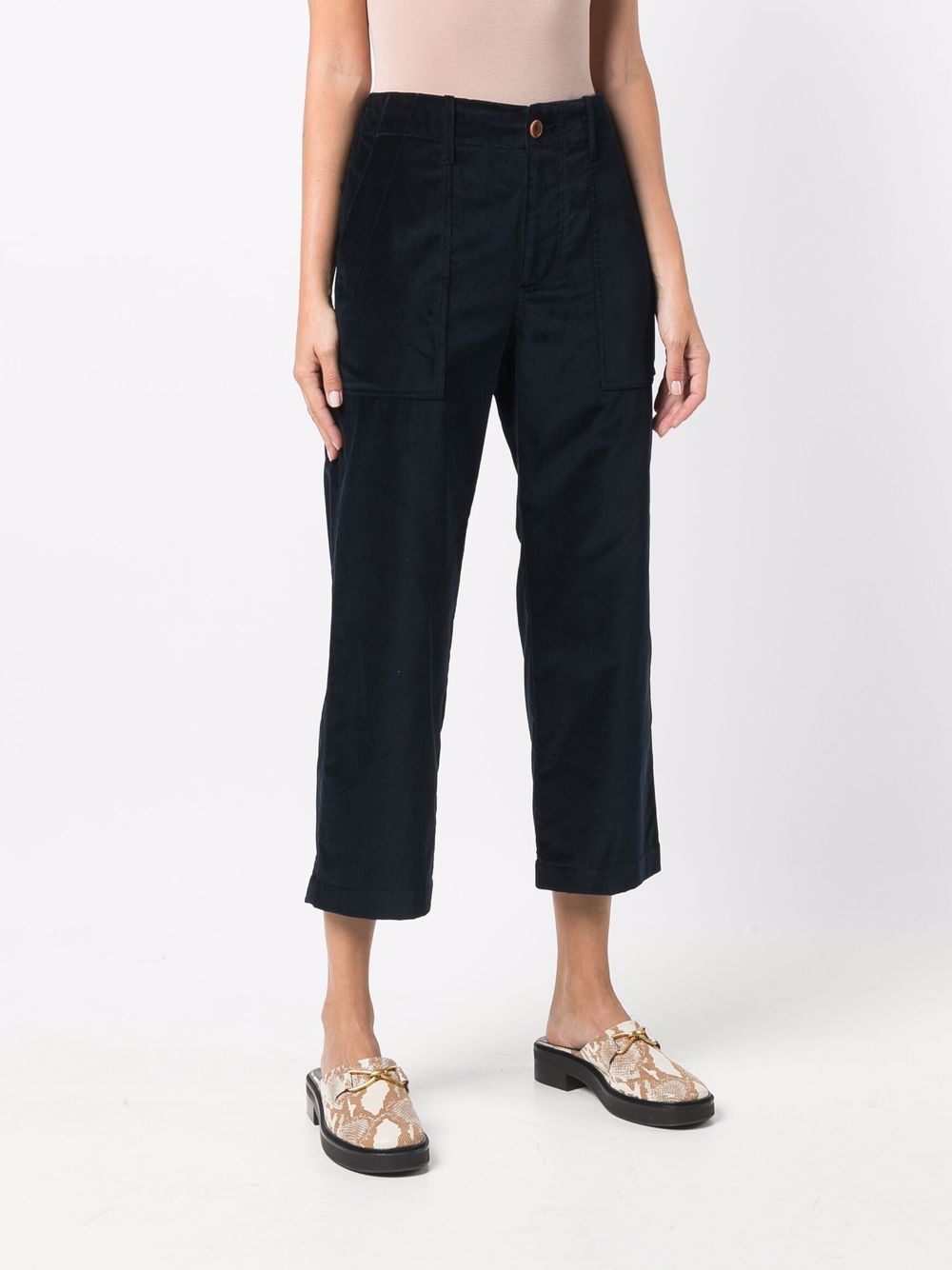 Navy Cropped HighWaist Trousers with Straight Leg Cut plus size  THE HOUR