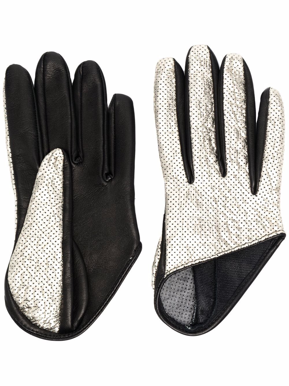 panelled metallic-effect leather gloves
