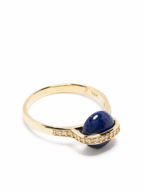 Pamela Love anillo Saturn en oro amarillo de 18kt con diamante y lapislazuli