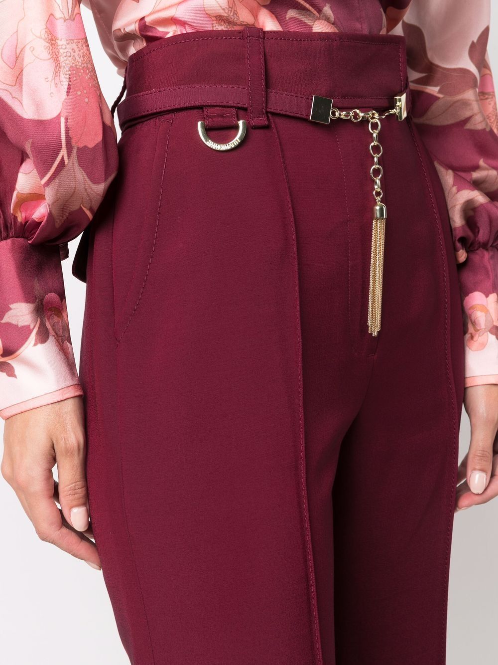 Shop Zimmermann Chain-link Detail Flared Trousers In Red