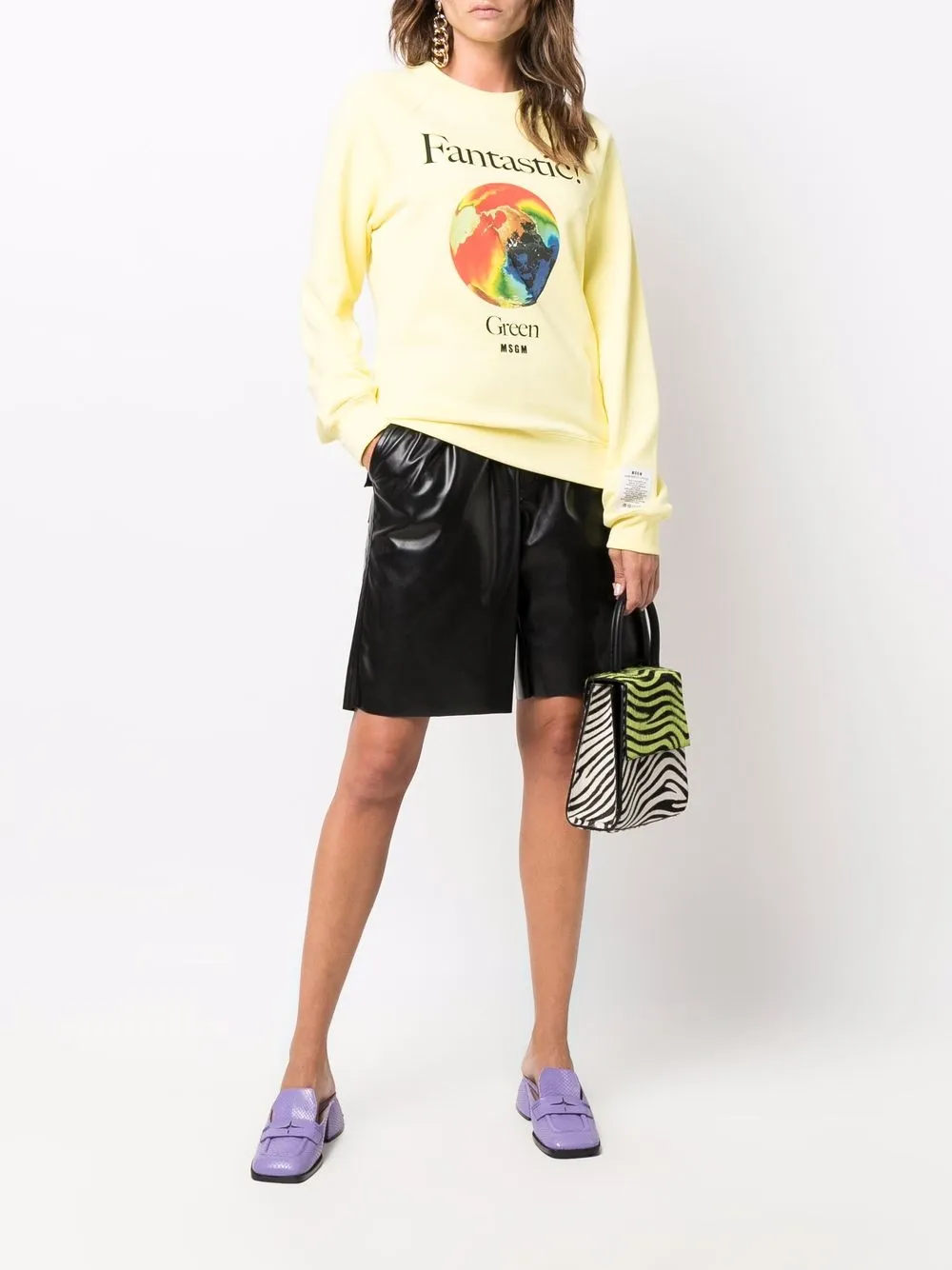 Shop Msgm Fantastic Logo-print Crew Neck Sweatshirt In 黄色