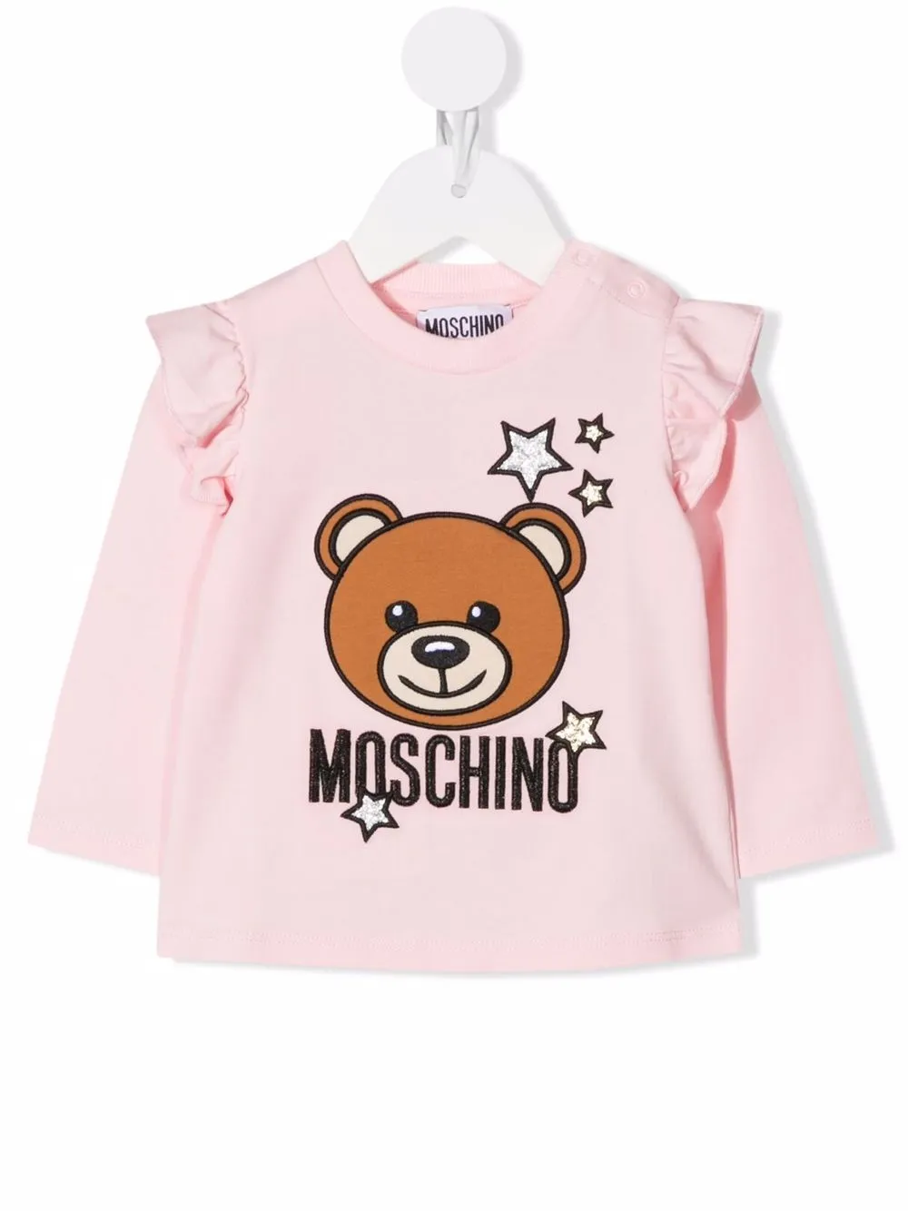 

Moschino Kids teddy bear-print ruffled-trim T-Shirt - Pink