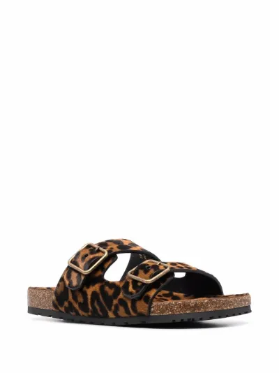 leopard print double strap sandals