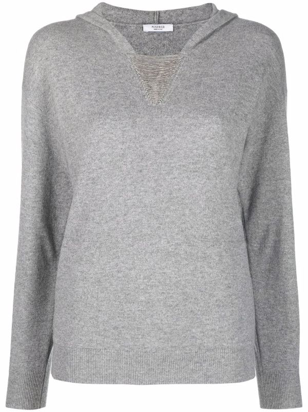 grey fine knit moletom com capuz