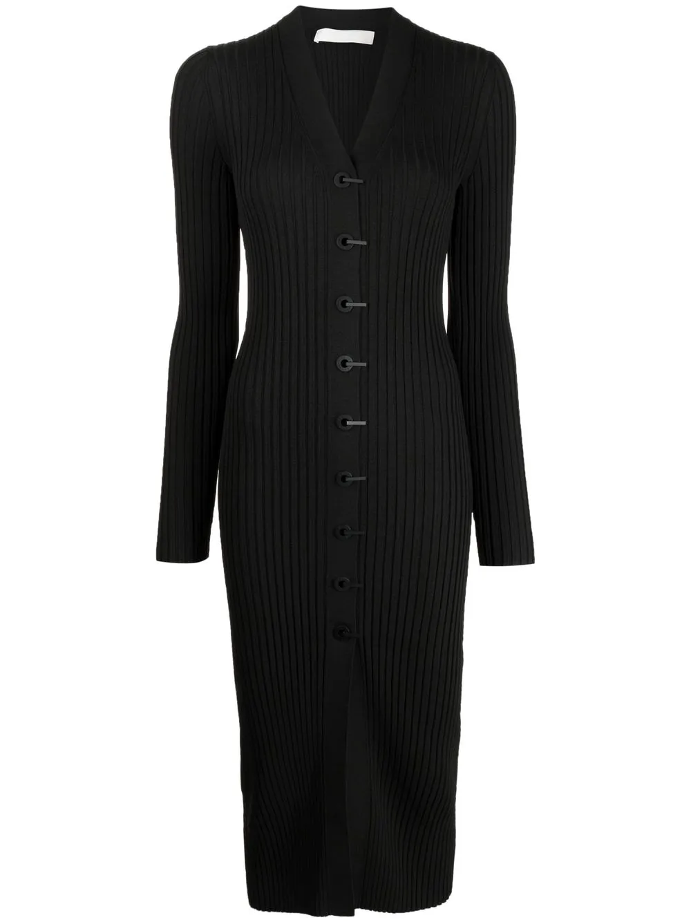 DION LEE RIBBED-KNIT BUTTON-UP DRESS