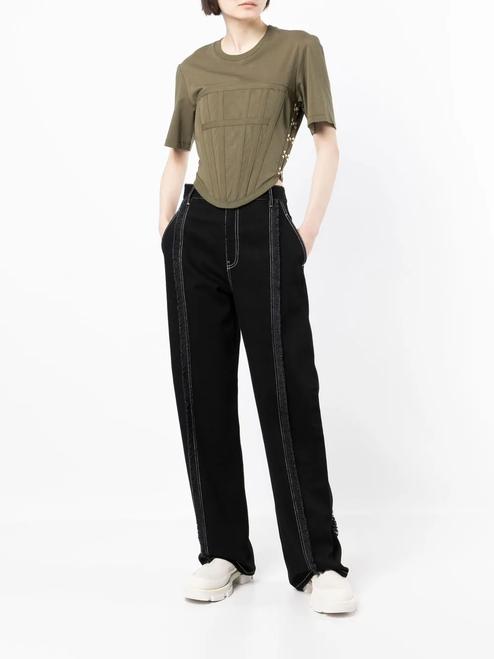 Dion Lee T-shirt met korset vlak - Groen