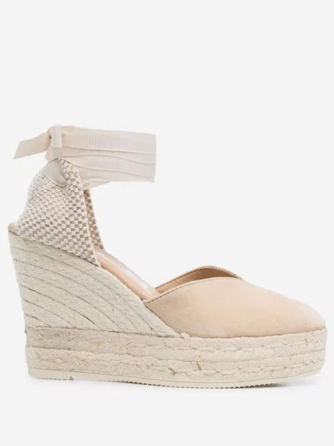 Manebi Hamptons sandaler i ruskind med kilehæl