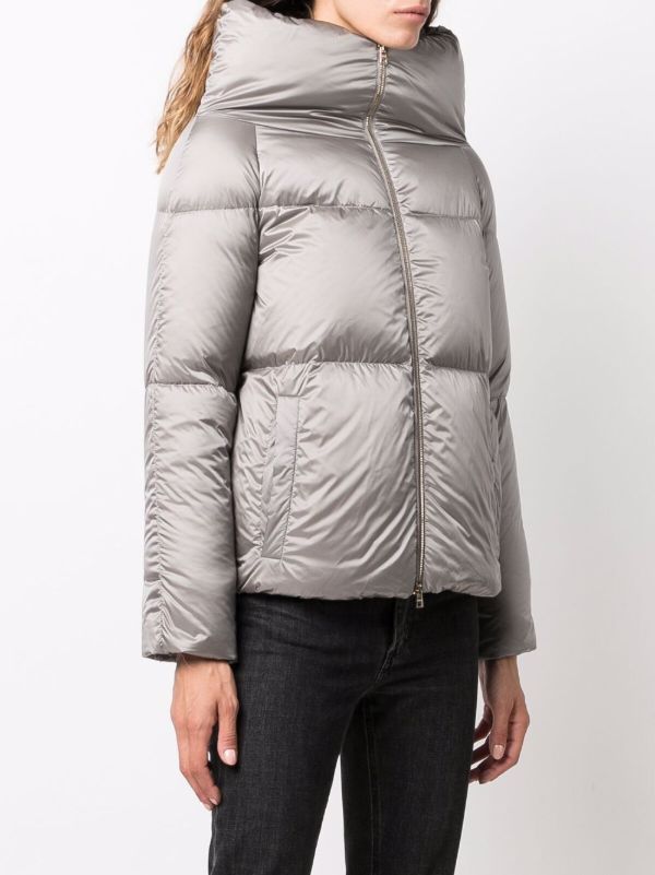 Womens grey puffer hot sale jacket with fur hood