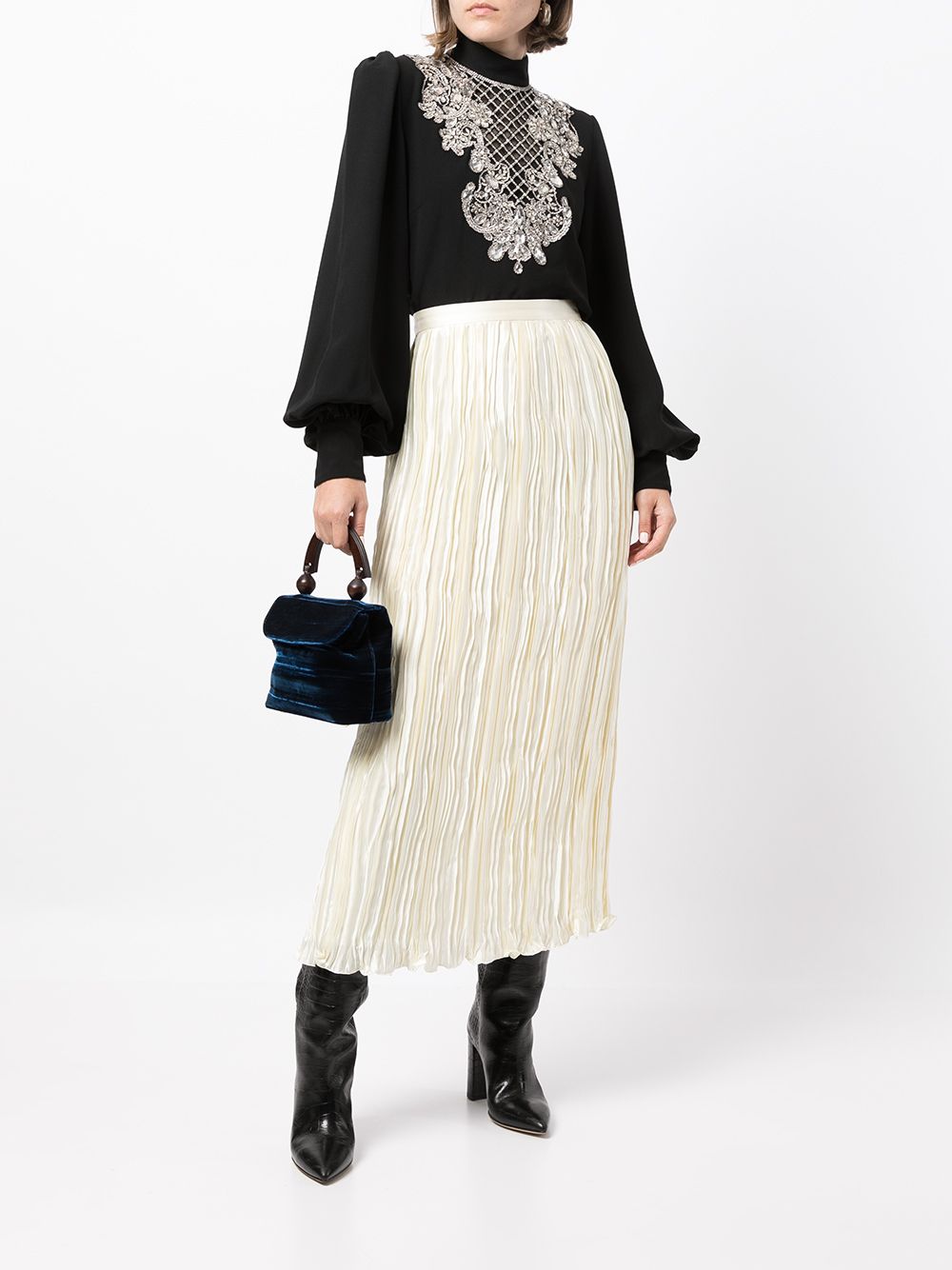 Image 2 of Andrew Gn silk-satin pleated pencil skirt