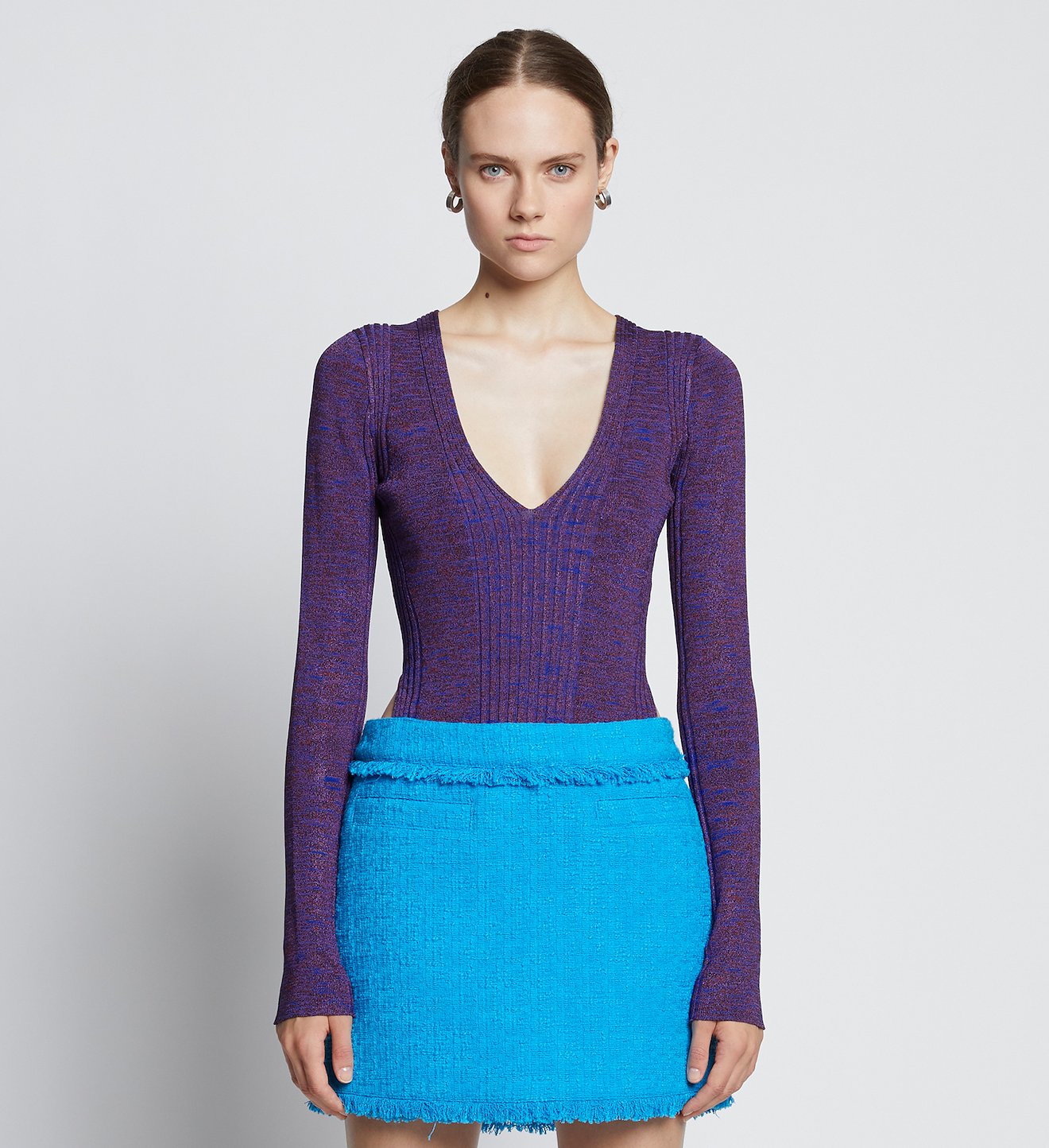 Melange Rib V-Neck Top
