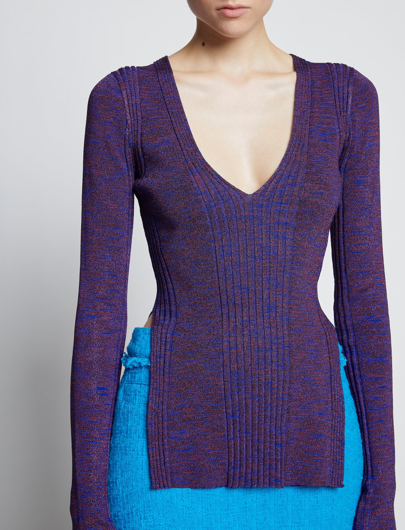 Melange Rib V-Neck Top #4