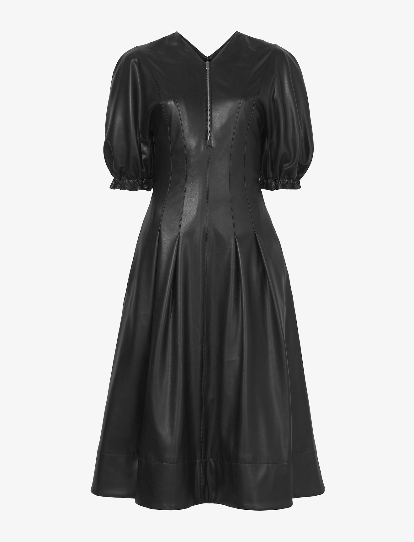 Faux Leather Puff Sleeve Dress in black | Proenza Schouler